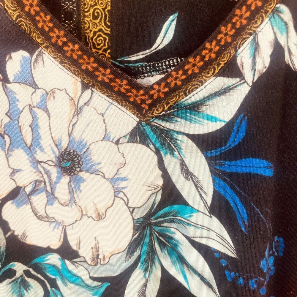 JOHNNY WAS Golden Spring Favorite Long Slv V-neck Swing Tee Bamboo Top - Picture 7 of 11